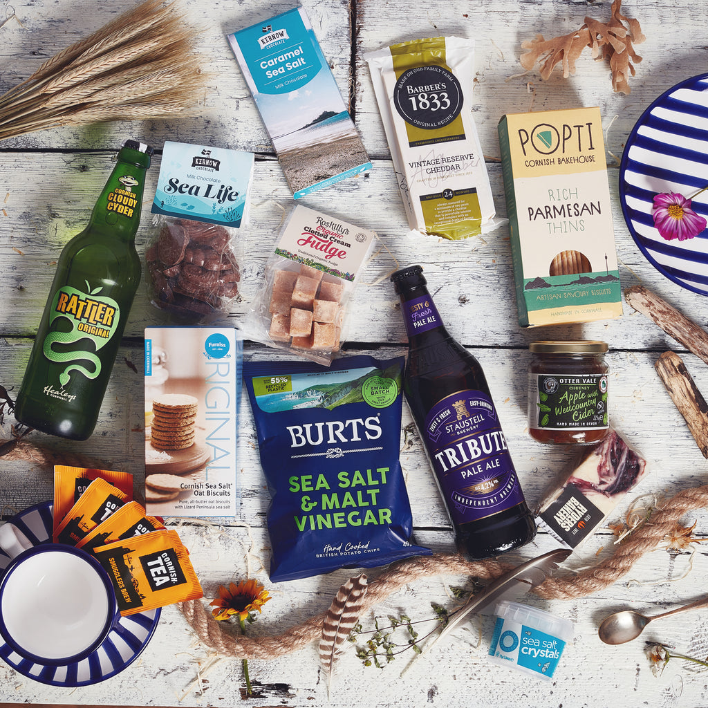 Luxury hamper containing a variety of food from Cornwall