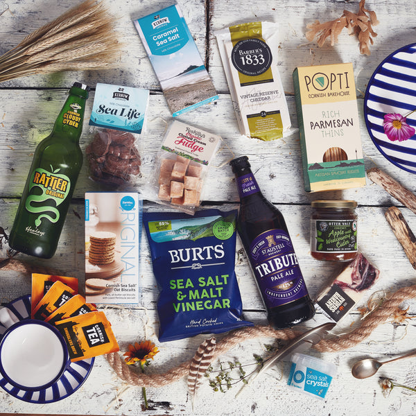 Luxury hamper containing a variety of food from Cornwall
